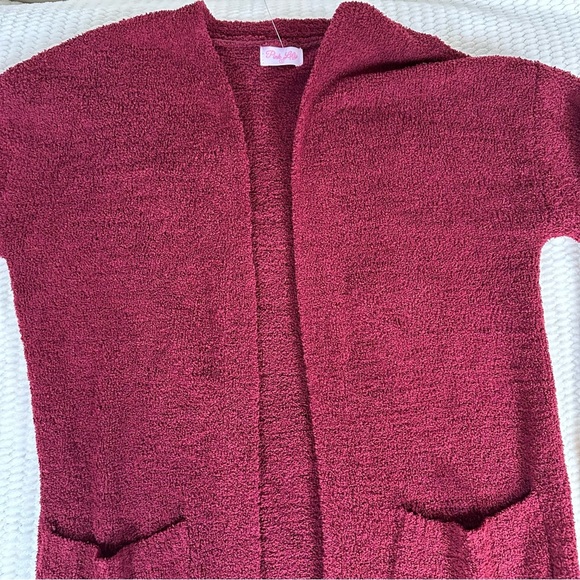 Pink Lily Maroon Womens S Popcorn Cardigan with Pockets Cozy Fall Winter - Picture 3 of 10